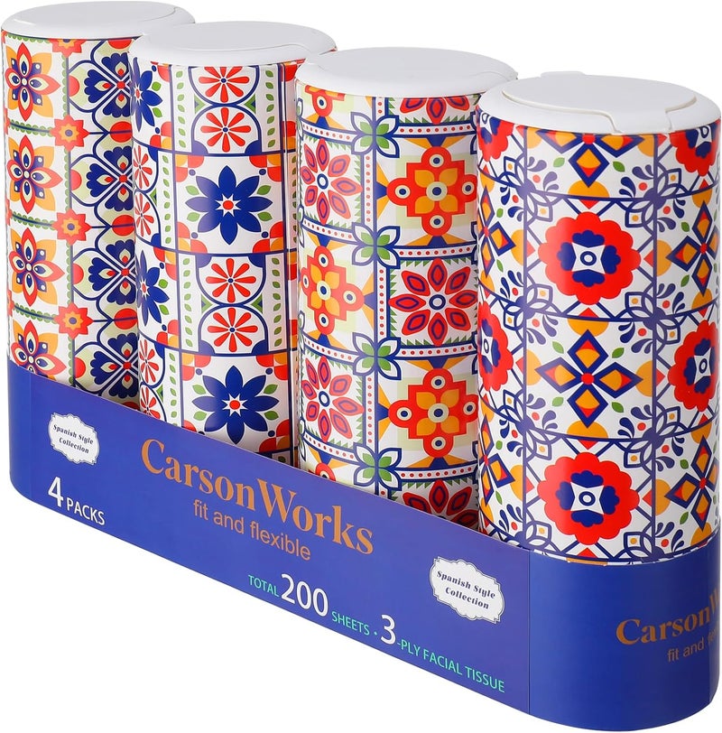 CarsonWorks Car Tissues Cylinder 4 Packs Canned Tissue Cylinder Tissue Boxes Fit for Car Cup Holder, Car Cup Holder Facial Tissues(4 Canisters/200 Tissues) - Image 1